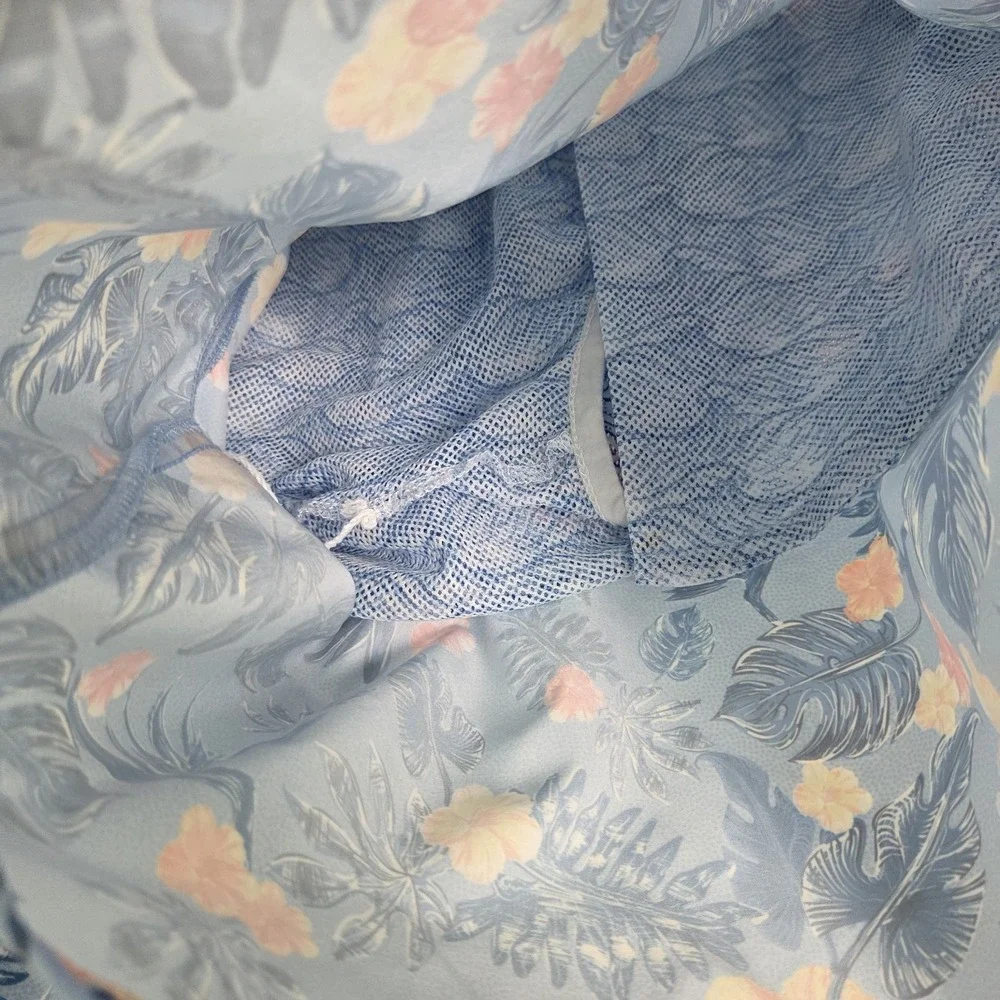 Peter Millar Mens Tropical/ Floral Print Blue Swim Trunks Elastic Waist Size LG